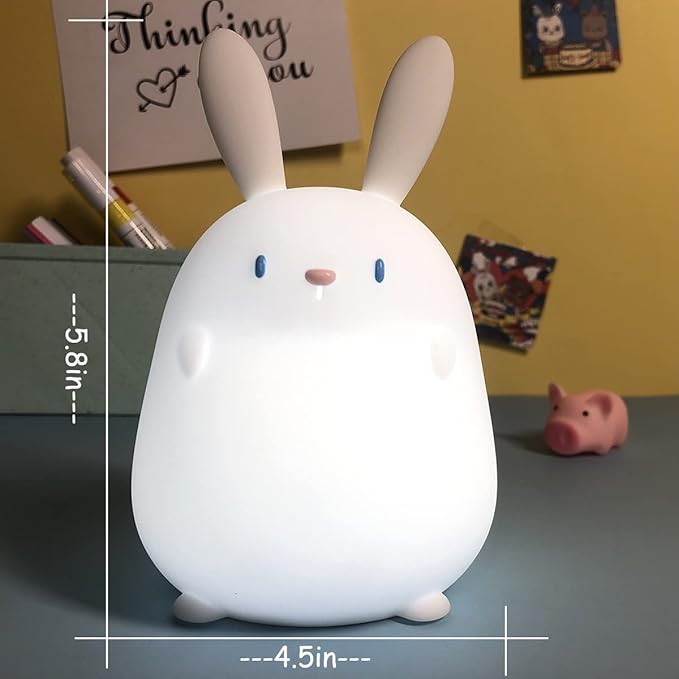 LEDHOLYT LED Cute Rabbit Night Light, Cute Silicone Bunny Lamp and Animal NightLight,LED Squishy Animal Light for Sleep,Kawaii Bedside Lamp Room,Rechargeable Bedside Touch Silicone Lamp (Rabbit)