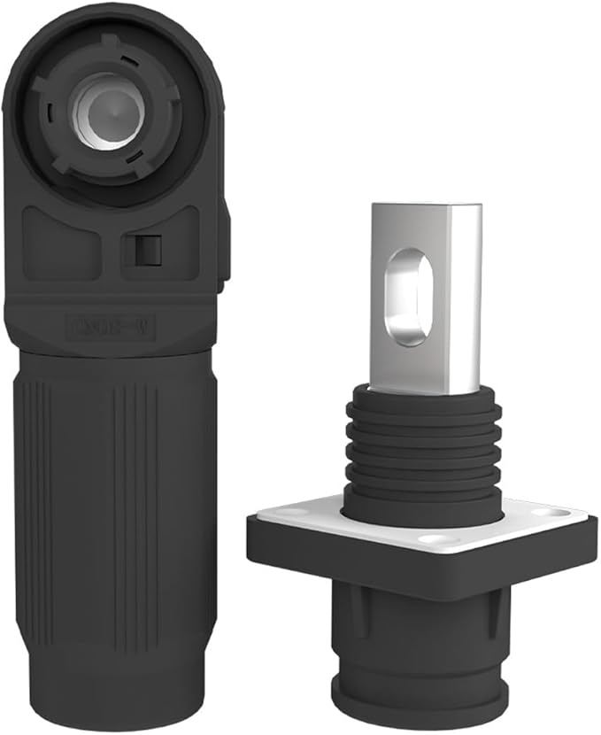 1 Set Battery Energy Storage Connector, Quick Plug Terminal High Current Connectors Copper Plate Wiring Adapter Right Angle Plug and Socket IP67 Waterproof Power Connector 60A 10mm² (60A, Black)