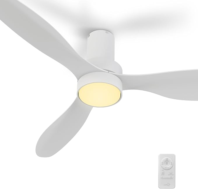 SMAAIR 52 Inch Ceiling Fan with Light and Remote Control, Flush Mount Ceiling Fans with Lights, Reversible, Noiseless DC Motors, Dimmable, Indoor Ceiling Fan for Bedroom, Living Room, White