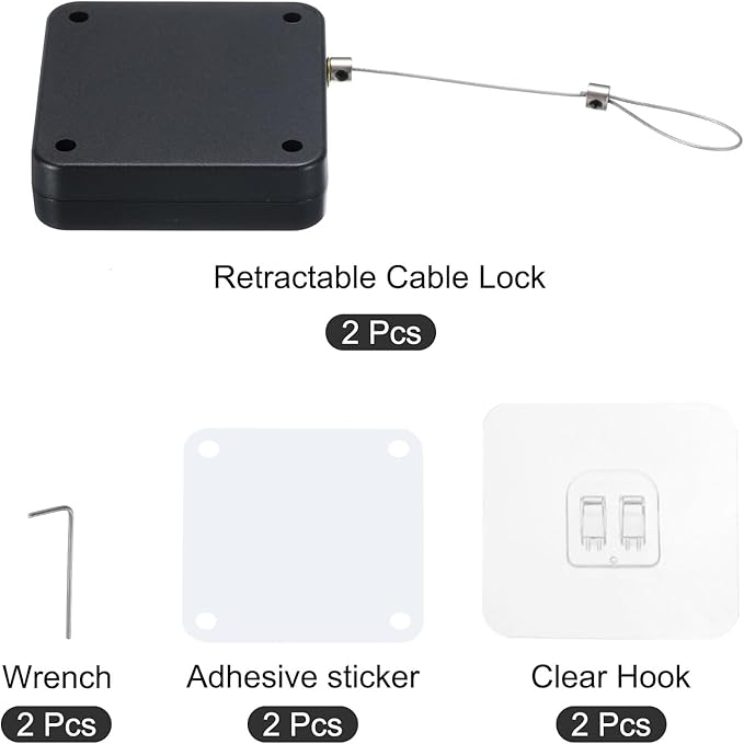 MECCANIXITY Punch Free Automatic Sensor Door Closer 39.4" Retractable Cable Lock for Home Office Doors 1200g 2Set Black Each Set Contains with 1pcs Adhesive Sticker 1pcs Hook 1pcs Wrench