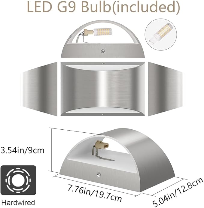 Aipsun Nickel Modern LED Wall Sconce Hardwired Indoor Wall Lights 1 Pack Up and Down Wall Mount Light for Living Room Bedroom Hallway Corridor Conservatory Warm White 3000K(with G9 Bulbs)