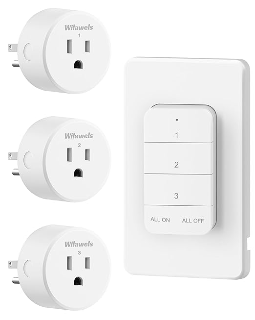 Remote Control Outlet, WILAWELS Wireless Light Switch with Magnetic Base, On Off Remote Outlet Switch for Lights, Lamps, 100ft RF Range, 15A/1875W, Pre-Programmed, 1 Remote for 3 Plugs W09RC1306