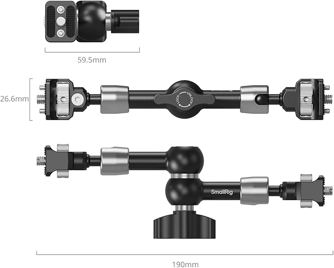 SMALLRIG 7'' Magic Arm with 1/4"-20 Screws & Spring-Loaded Pins, 1.5kg Load Capacity, 360° Dual Ball Head, Non-Slip Design for Cameras/Lights/Monitors/Mics/Phones – 5308