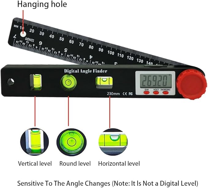 NORTOOLS Digital Angle Finder Protractor-7inch 0-360 °LCD Digital Protractor Ruler, ±0.5° Accuracy Measuring Tool for Woodworking/Construction/DIY/Miter Saw (Metric/Inch, 2 Batteries Included)