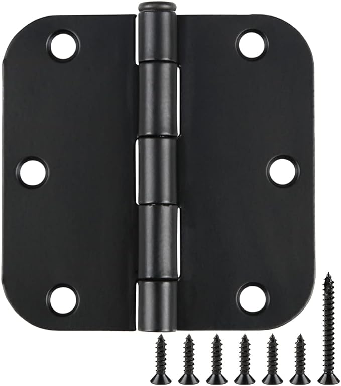 48 Pack Rounded Matte Black Door Hinges 3.5 Inch 5/8" Radius for Interior 3 1/2" Flat Iron Bifold Residential Standard Bedroom Indoor for Doors 3 ½"Hardware House Home Decor Essentials Accessories