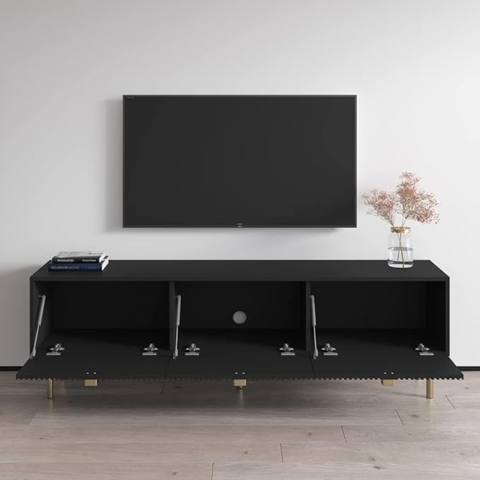 Meble Furniture Dorset 01 TV Stand - Modern Rectangular TV Stand with Storage Cabinets - Media Entertainment Center Console Table for TV Up to 80" - Black