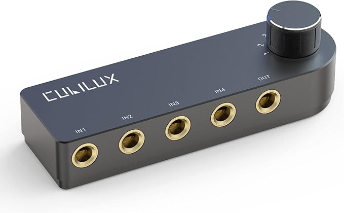 Cubilux Bidirectional 4-Channel 6.35mm Audio Selector, 1x TRS to 4X TRS Stereo 4-Port 1/4” Quarter Inch AUX Switch Box for Speaker, Headphones, Subwoofer, Home Audio System, Mixer, Amplifier