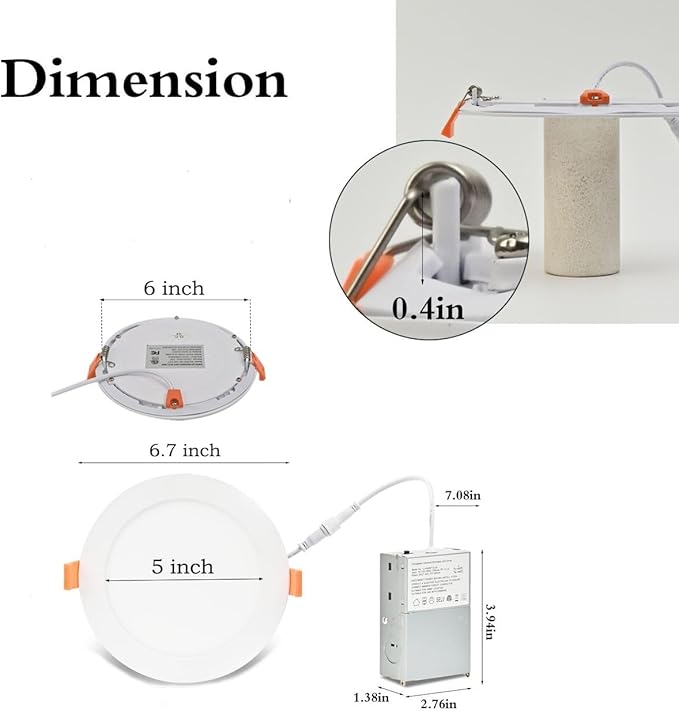 MKUJOO 36 Pack 6 Inch Ultra-Thin LED Recessed Ceiling Light with Junction Box,panel light,Daylight, 13W,2700K/3000K/3500K/4000K/5000K Selectable Dimmable Downlight ETL&FCC&CE and Energy Star Certified