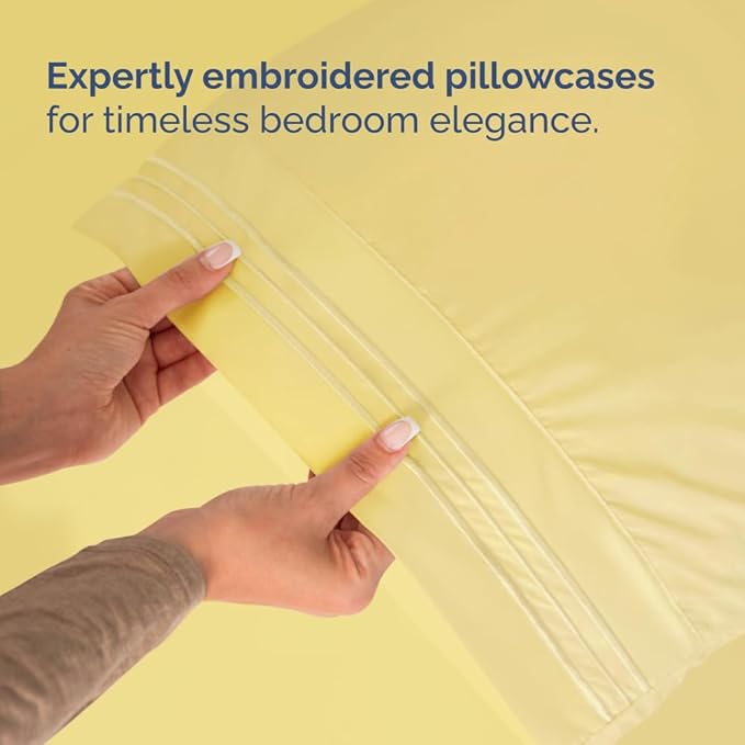 Full XL Bed Sheet Set - 4 Piece Extra Long Extended Full XL Sheets - Soft, Breathable & Cooling - Fits 8" to 16" Mattress w/ Deep Pockets - 54" x 80" - Easy-Fit, Wrinkle and Fade Resistant - Yellow