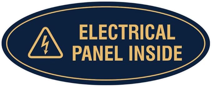 Signs ByLITA Oval Electrical Panel Inside Sign (Navy Blue/Gold) - Small