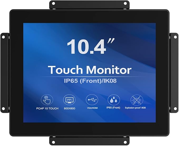 GreenTouch 10.4 inch 10 Points Front Waterproof Industrial Open Frame PCAP Touch Screen LCD Display Monitor 800x600 Black