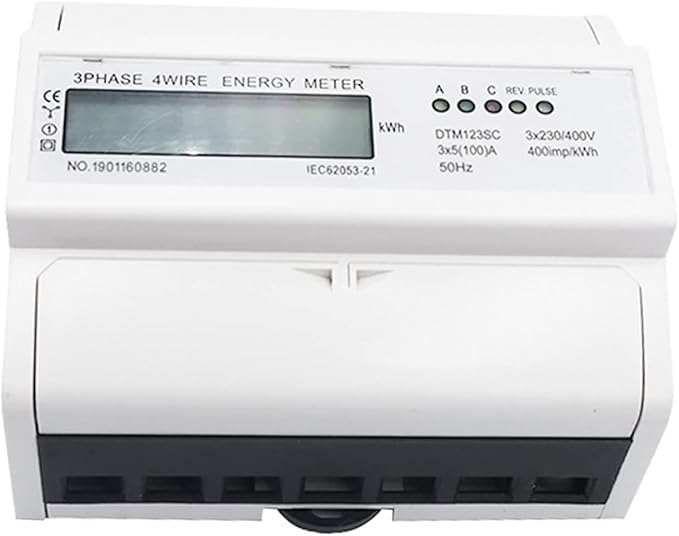 Wisecoco Energy Meter, Digital 3 Phase Energy Meter, LCD Display White ABS Housing 50Hz Electricity Usage Monitor 230 400V