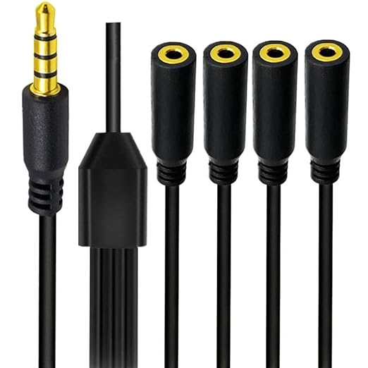 MysRuida 1.6ft 1/8” 3.5mm TRRS Extension Stereo Audio Cable, 1 Male to 4 Female Splitter Aux Cord, 4 Pole Jack Headphone MIC Extender for Smart Phones, MP3, Laptops, Don’t Support MIC of IOS Headphone