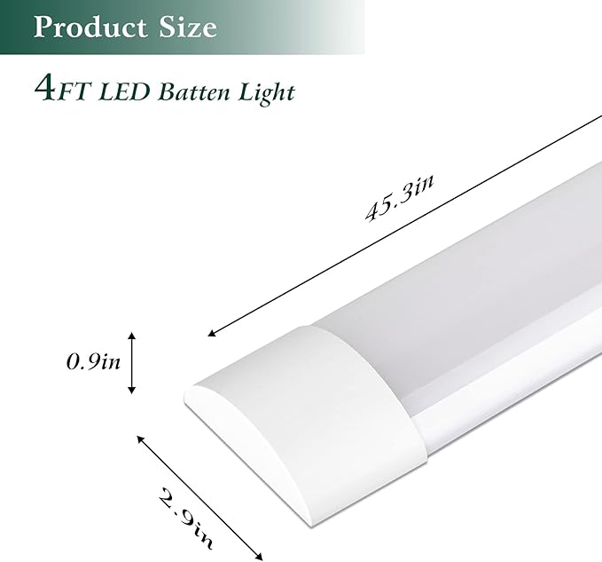 colmeguna 2 Packs 4FT LED Batten Light, Ultra-Thin Slim Ceiling Surface Mounted Light, 40W, 4000K, IP20, LED Ceiling Lamp for Garage, Shop, Hallway, Office, Market