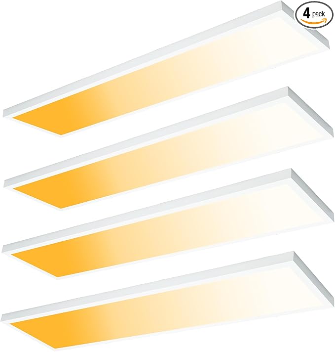 Mcacggo 1x4 LED Flat Panel Light Flush Mount 4-Pack, 3000K/4000K/5000K Selectable, Ultra-Thin Surface Mount LED Ceiling Light for Kitchen, Triac Dimmable, Bright 4400LM, 100-277V, White