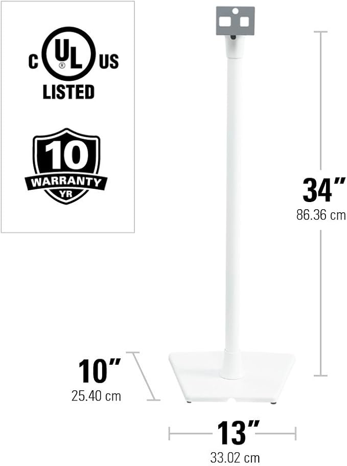 SANUS Wireless Sonos Speaker Stand for Sonos One, Play:1, & Play:3 - Audio-Enhancing Design with Built-in Cable Management - Pair (White) - WSS22-W1