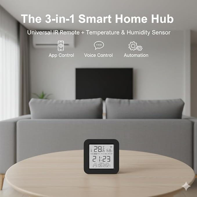 Toyanc Universal Remote Hub: WiFi IR Blaster with Built-in Temp & Humidity Monitor - Smart Home Automation for Air Conditioner, TV, & Audio - Compatible with Smart Life, Tuya, Alexa & Google