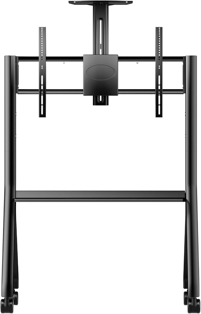 Sylvox Outdoor TV Rolling Cart, Heavy-Duty Y-Type Mobile TV Stand for 43–55 inch TVs, Weatherproof Alloy Steel, 360° Locking Wheels, Outdoor TV Cart with Adjustable Shelf, Fits VESA 100×100 to 700×500