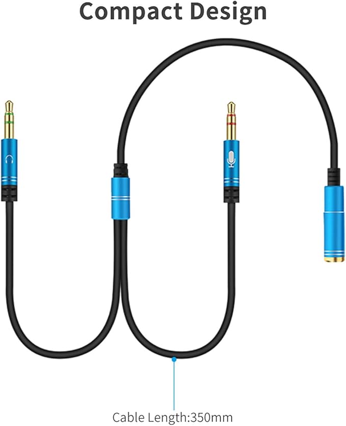 CANFON Headphone Splitter for Computer 3.5mm Female to 2 Dual 3.5mm Male Headphone Mic Audio Y Splitter Cable Smartphone Headset to PC Adapter(35CM, Black)