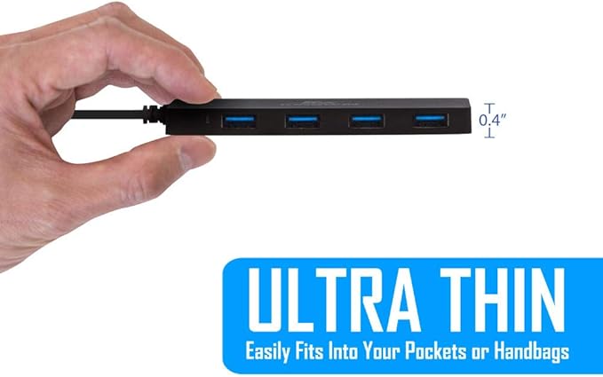 Kingwin USB Hub 4 Port USB 3.0 Data Hub for Mobile SSD, MacBook, Mac Pro/ Mini, iMac, Chromebook, Surface Pro, USB Flash Drives, Notebook PC, XPS, and More [Ultra Slim]