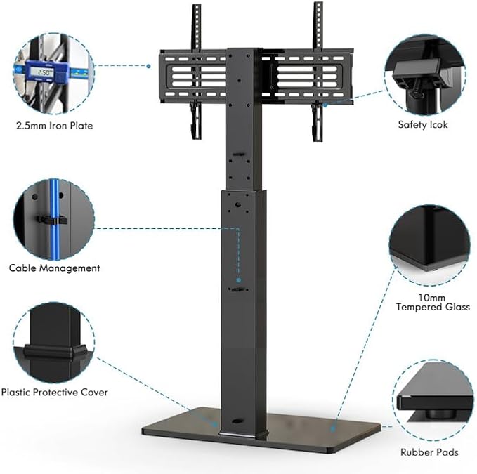 FITUEYES Swivel Floor TV Stand with Mount for TVs 37 43 50 55 60 65 70 75 Inch LCD LED Flat/Curved Screens Universal Swivel Televisions TV Mount Stand for Bedroom Living Room Black Tempered Glass Base