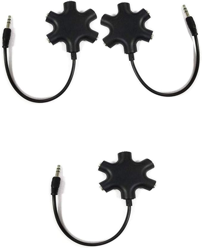 Headphone Audio Splitter 5 Ways Adaptor Audio Stereo Cable 3.5mm Male to 5 Port 3.5mm Female for Earphone and Headset Splitter Adapter for iPhone Samsung LG Smartphones (3, Black)