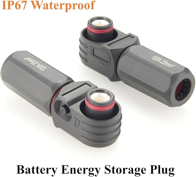 IP67 Waterproof 25mm² 120A High Voltage High Current Battery Energy Storage Connector Right Angle Single Core Plug,1PC (Black, 120A)