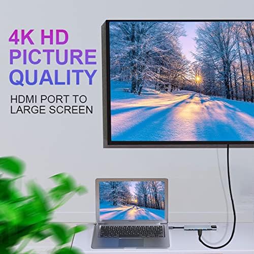 USB C HUB, 8 in 1 USB C Adapter with 4K HDMI, 100W PD, USB C Port, USB 3.0, RJ45 Ethernet, SD/TF Card Reader, Docking Station Compatible with MacBook Pro/Air USB C Laptops and Other Type C Devices