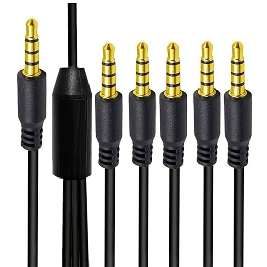 MysRuida 3.3ft 1/8” 3.5mm TRRS Stereo Audio Cable, 1 to 5 Splitter Male Aux Cord, 4 Pole Jack Headphone MIC Adapter for Smart Phones, MP3, Laptops, Speaker, Don’t Support MIC of iOS Headphone