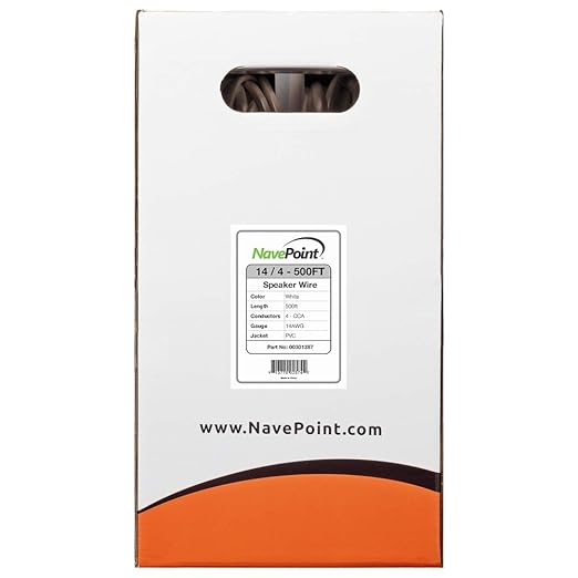 NavePoint 500ft in Wall Audio Speaker Cable Wire CL2 14/4 AWG Gauge 4 Conductor Bulk White