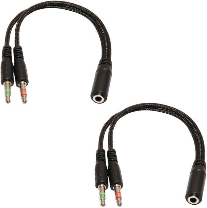 ZJKJHJY 3.5mm Audio Y Splitter Cable, Headphone and Microphone Adapter, 200mm Braided Cable, 2-Pack, Black