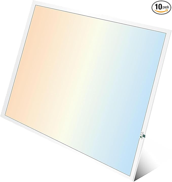 2X2 LED Flat Panel Light Emergency Battery Backup, 40W-3000K/4000K/5000K, 0-10V Dimmable, 4390 Lumens, LED Drop Ceiling Light, 100-277V, DLC and UL Listed, Ultra Thin Back-Lit (10 Pack)