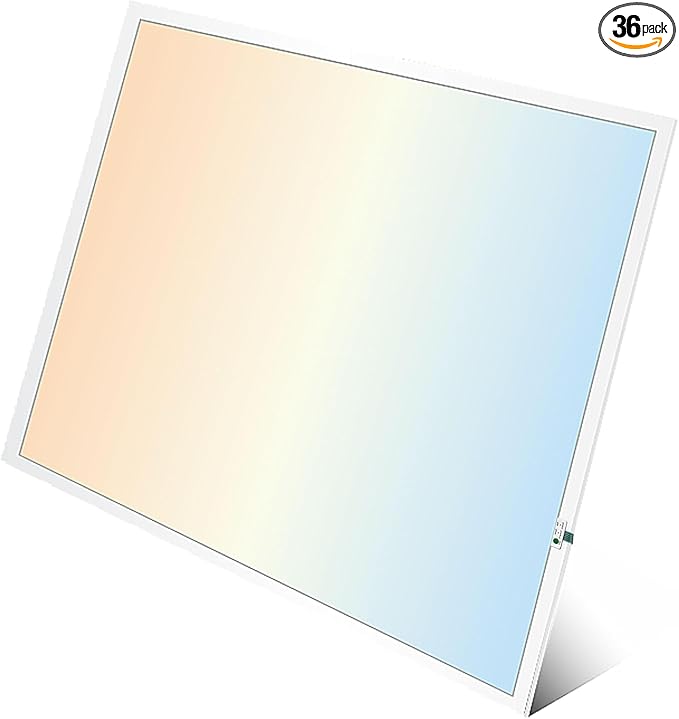 2X2 LED Flat Panel Light Emergency Battery Backup, 40W-3000K/4000K/5000K, 0-10V Dimmable, 4390 Lumens, LED Drop Ceiling Light, 100-277V, DLC and UL Listed, Ultra Thin Back-Lit (36 Pack)