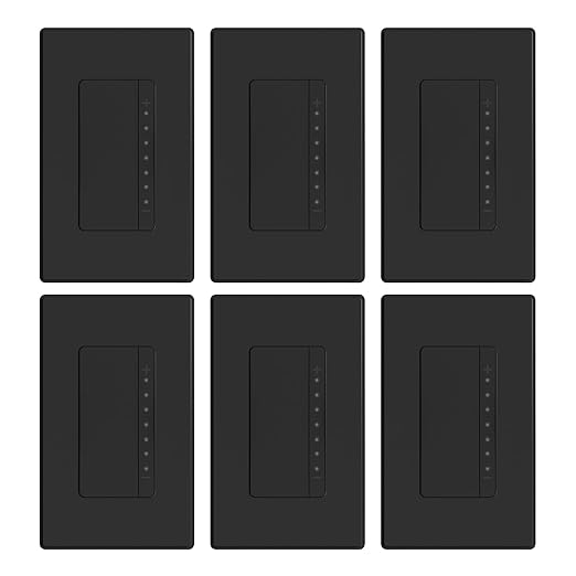 ELEGRP Dimmer Switch, Digital Dimmer Light Switch for LED Lights 150W, INC/HAL 450W, Single Pole LED Dimmer Switch, Needs Neutral Wire, Wall Plate Included, UL Listed, 6 Pack, Matte Black