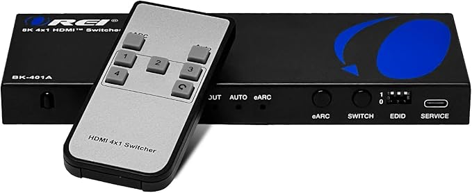 OREI 8K eARC HDMI 2.1 Switch 4x1, Switcher with Audio Extractor UltraHD Supports Upto 4K @ 120Hz PS5, Xbox, Gaming, Remote Contorl IR EDID HDCP 2.3 - Optical Out, L/R Headphones (BK-401ARC)