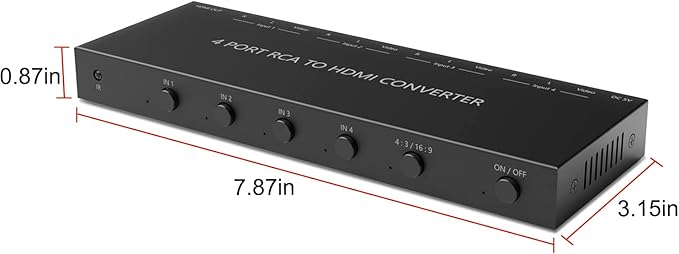 4 Port RCA to HDMI Converter 1080P/720P RCA Composite CVBS AV Switch to HDMI Converter Adapter Support 4:3/16:9 Switch, for Sega Xbox PS1 PS2 PS3 N64 NGC SNES WII VHS VCR Camera DVD(With Remote）