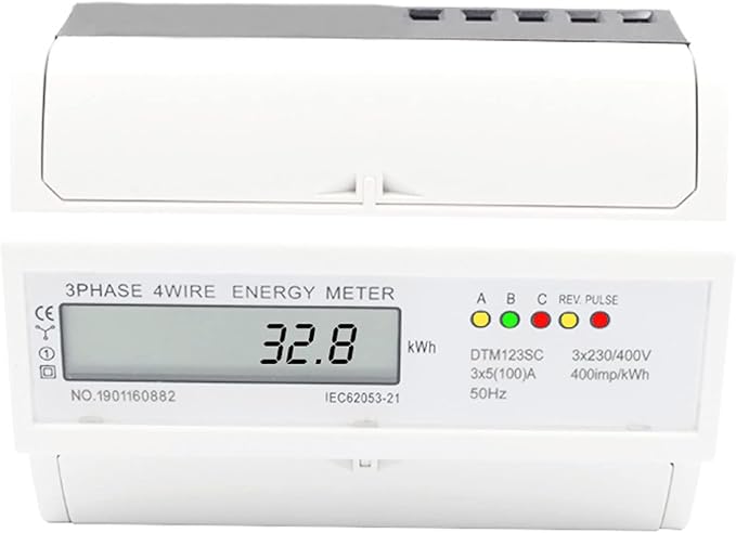 Wisecoco Energy Meter, Digital 3 Phase Energy Meter, LCD Display White ABS Housing 50Hz Electricity Usage Monitor 230 400V