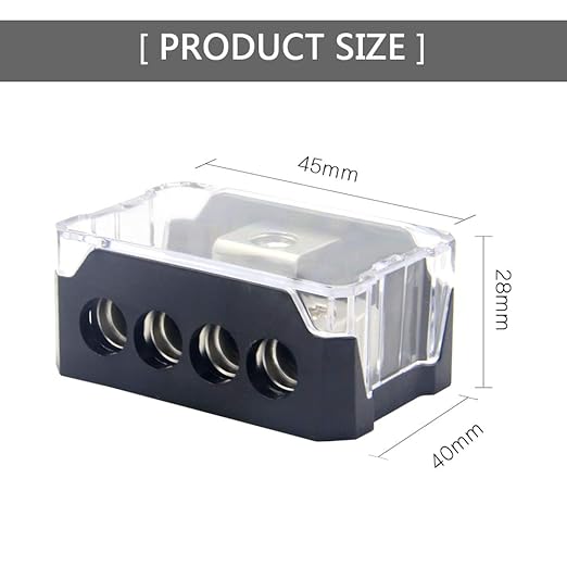 RKURCK 4 Way Power Distribution Block, 0/2/4 AWG Gauge in, 4/8/10 Gauge Out, Car Audio Stereo Amp Distribution Connecting Block for Audio Splitter (1 in 4 Out)