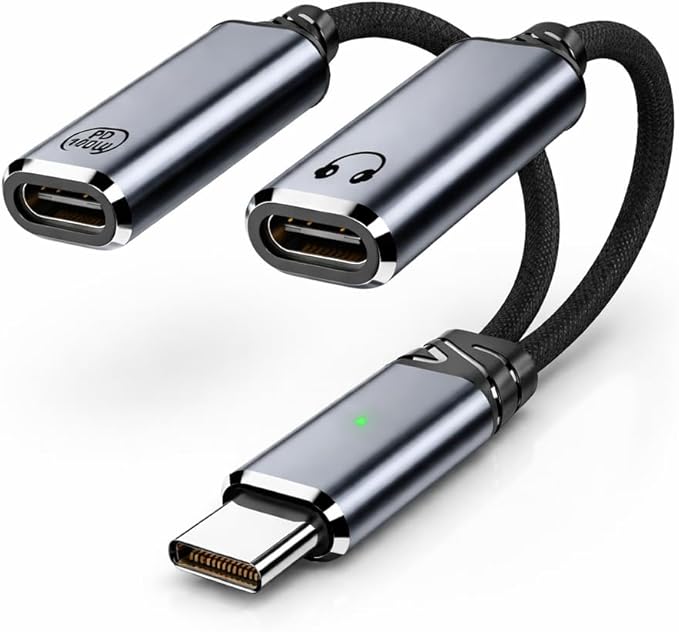 Mizi 2025 Upgraded USB C Splitter Adapter – 100W Fast Charging & Audio Dongle with Dual USB C Ports for iPhone 16/15, iPad, MacBook, Galaxy S24/S23, Pixel & More – Grey