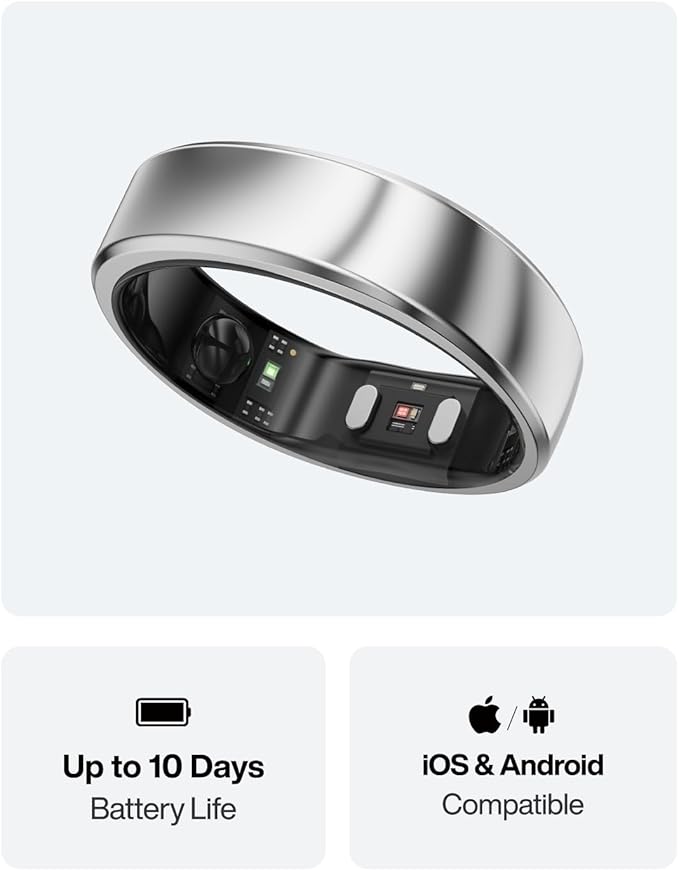 RingConn Gen 2 Air, Ultra-Thin AI Smart Ring, 10-Day Battery Life, Fitness/Sleep/Stress/HR Tracker for Women&Men, No App Fee for Standard Features, iOS & Android Compatible (Size 7, Galaxy Sliver)