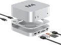 Akyyajaure Mac mini Hub: 9 in 1 Aluminum Stand & Dock for Mac mini M4 Pro with M.2 NVMe SSD Enclosure, 10Gbps USB-A*2, SD/TF Card Readers, USB 2.0