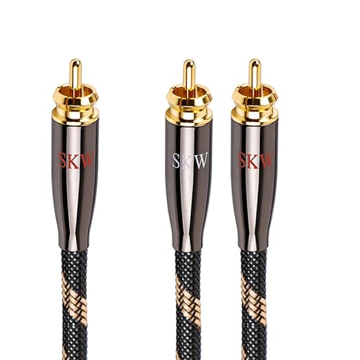 SKW RCA Y Splitter Cable 1 Male to 2 Male Subwoofer Cord, BG Series Ultra-high Purity Copper RCA Y Cable with OD 7.0mm, Multiple Shield Stereo Audio Cable for Subwoofer, Home Theater 6.5ft (2M)