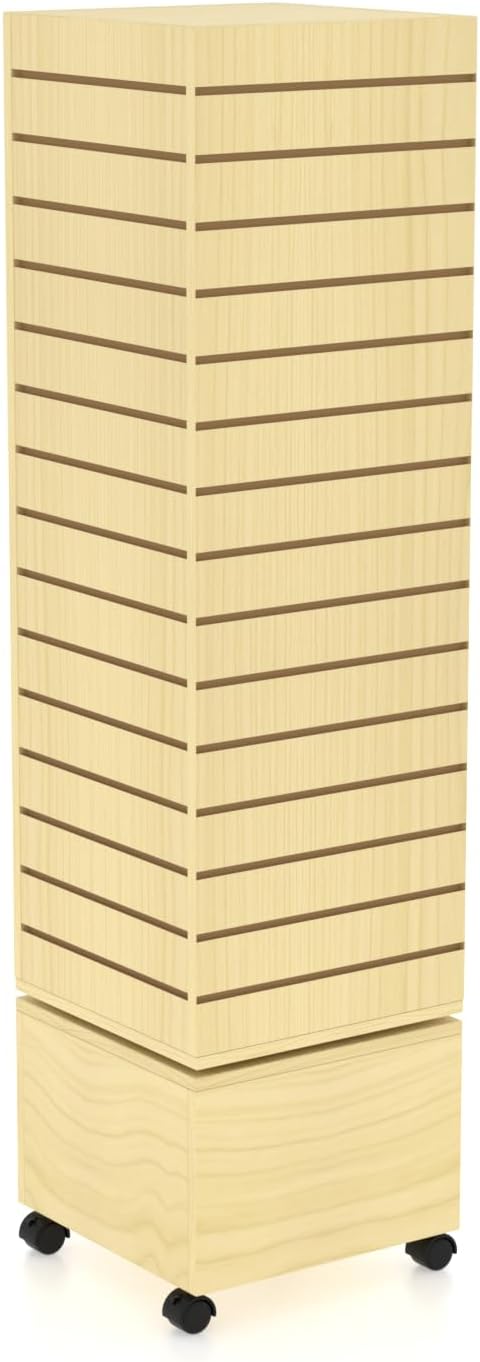 16" W * 16" D * 62" H - Maple Slatwall Tower, Four Panel Slatwall Retail Fixture, Rotating Retail Display Rack