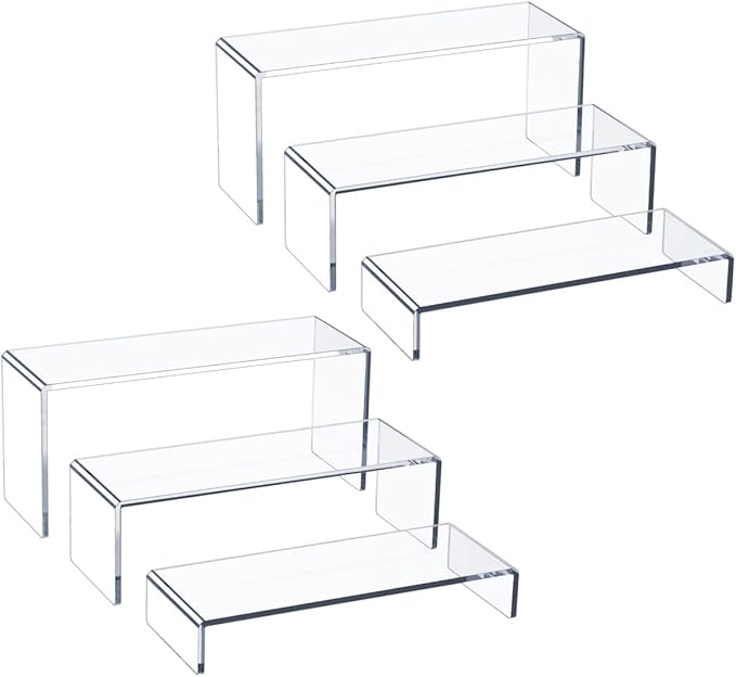 HIIMIEI Acrylic Display Risers, 6 Pcs 9" Large, Thickened 5mm Clear Rectangular Risers for Cupcake Stand, Tiered Display Stand for Collectibles