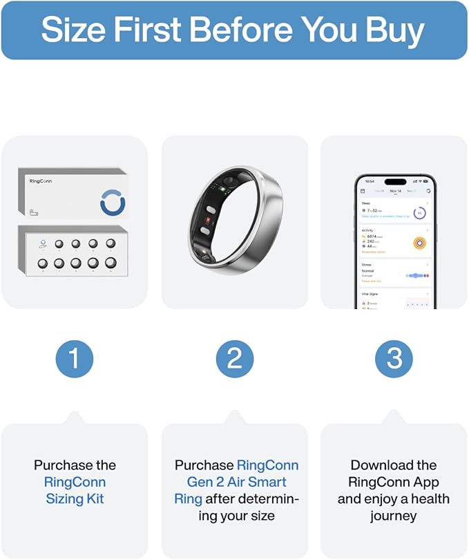 RingConn Gen 2 Air, Ultra-Thin AI Smart Ring, 10-Day Battery Life, Fitness/Sleep/Stress/HR Tracker for Women&Men, No App Fee for Standard Features, iOS & Android Compatible (Size 8, Galaxy Sliver)