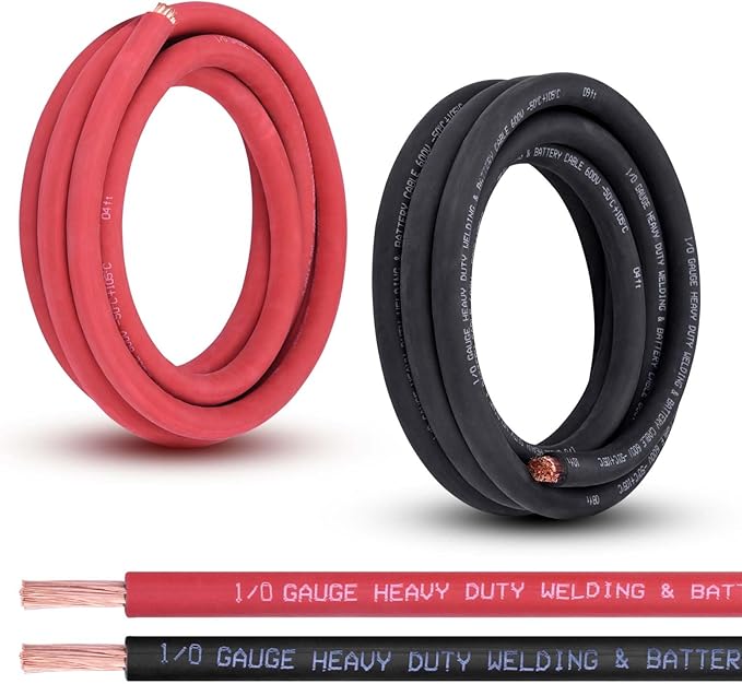 Shirbly 1/0 Gauge Battery Cable, 10FT Red + 10FT Black 1/0 AWG Pure Copper Wire Welding Cable, for Automotive, Battery, Solar and Generator, Standard USA OFC Wire