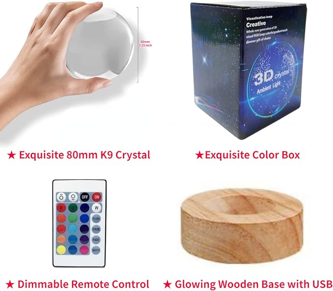 Conalisk 3D Four-Leaf Clover Crystal Ball Lamp,Lifelike 3D LED Clover Night Light,16 Colors Changing Light,Dimmable Remote Control,Clover Lamp Gift (Four-Leaf Clover)