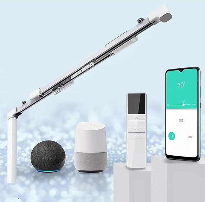 TIPIACE Rechargeable Motorized Curtain tracks to Remote Control Ceiling Mount Electric Retractable Curtain Rail Compatible with Alexa Google Home via Hub (L 94-177 inch OR 240cm - 450cm)