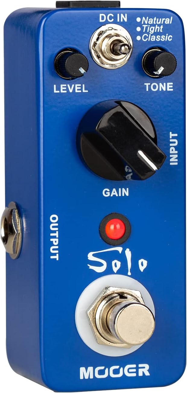 MOOER Solo distortion guitar pedal, high gain distortion, 3 modes, natural/tight/classic, True Bypass, with adjustable tone and volume.