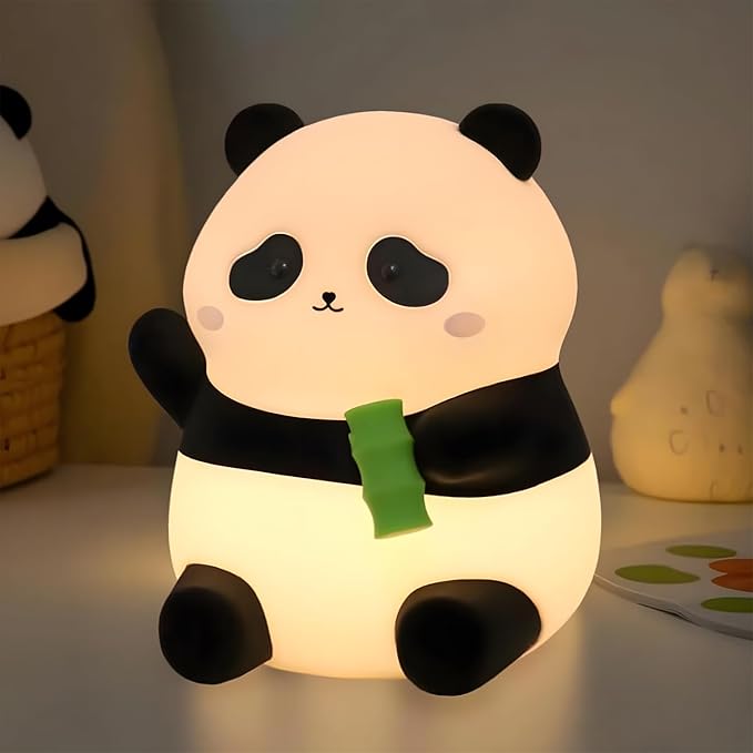Rytinazzz Panda Night Light, 50-Hour Battery & Pat-to-Change Brightness, Squishy Silicone Lamp for Girls Kids Bedroom, USB Rechargeable with Timer, Valentines Gifts for Kids